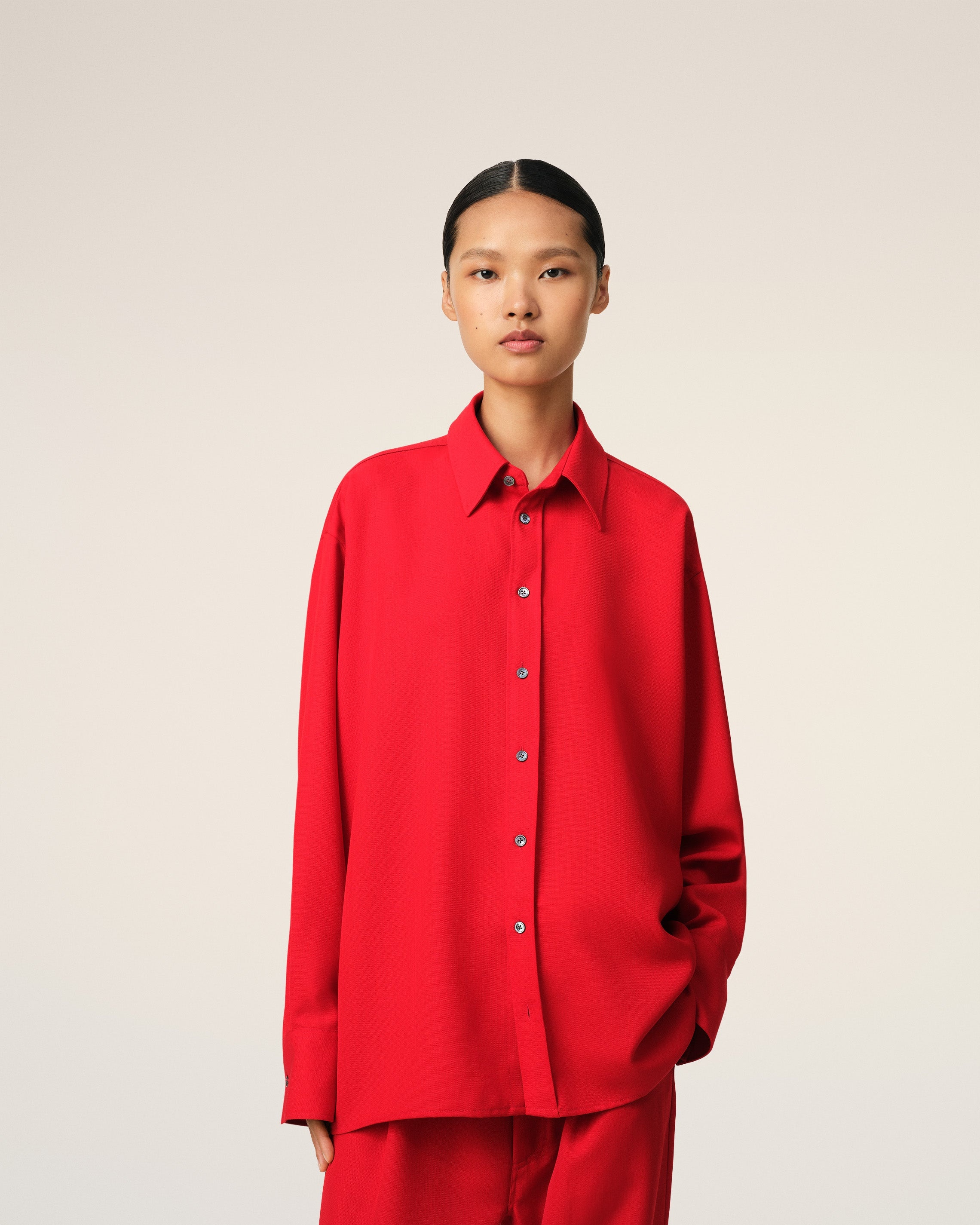 RED WOOL BACK SLIT LOOSE SHIRT - 3