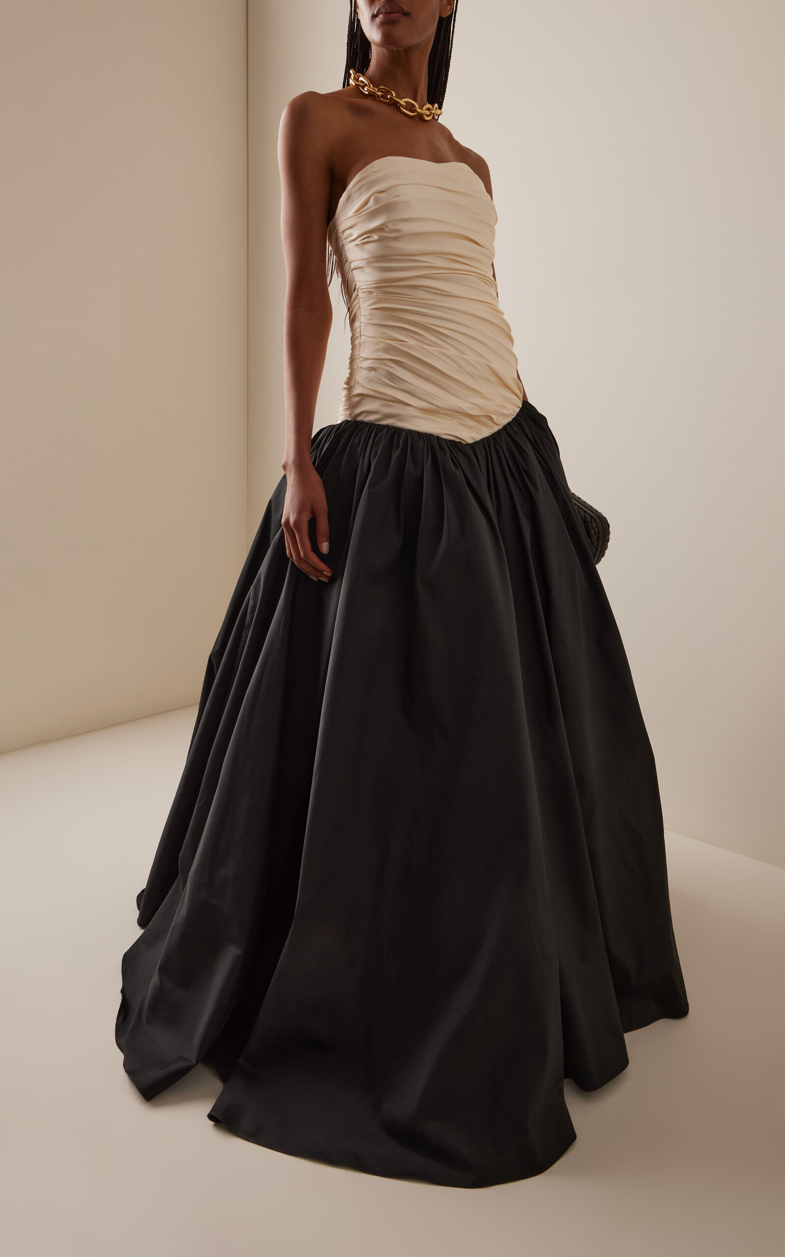 Drop-Waist Silk-Taffeta Gown black/white - 3