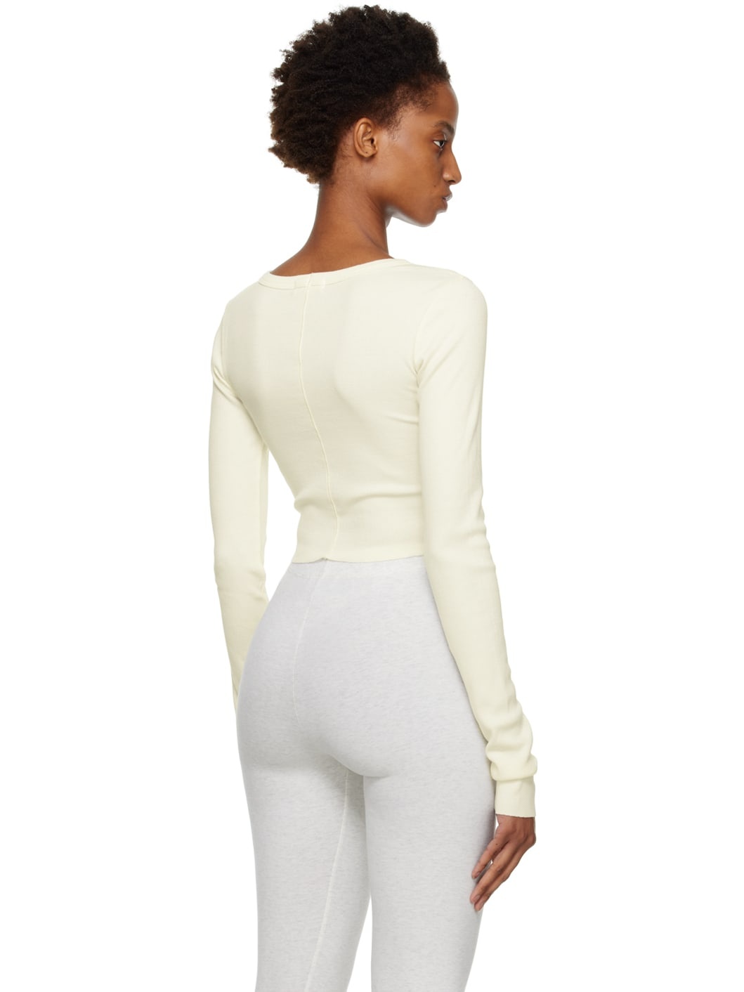 Off-White Cropped Long Sleeve T-Shirt - 3