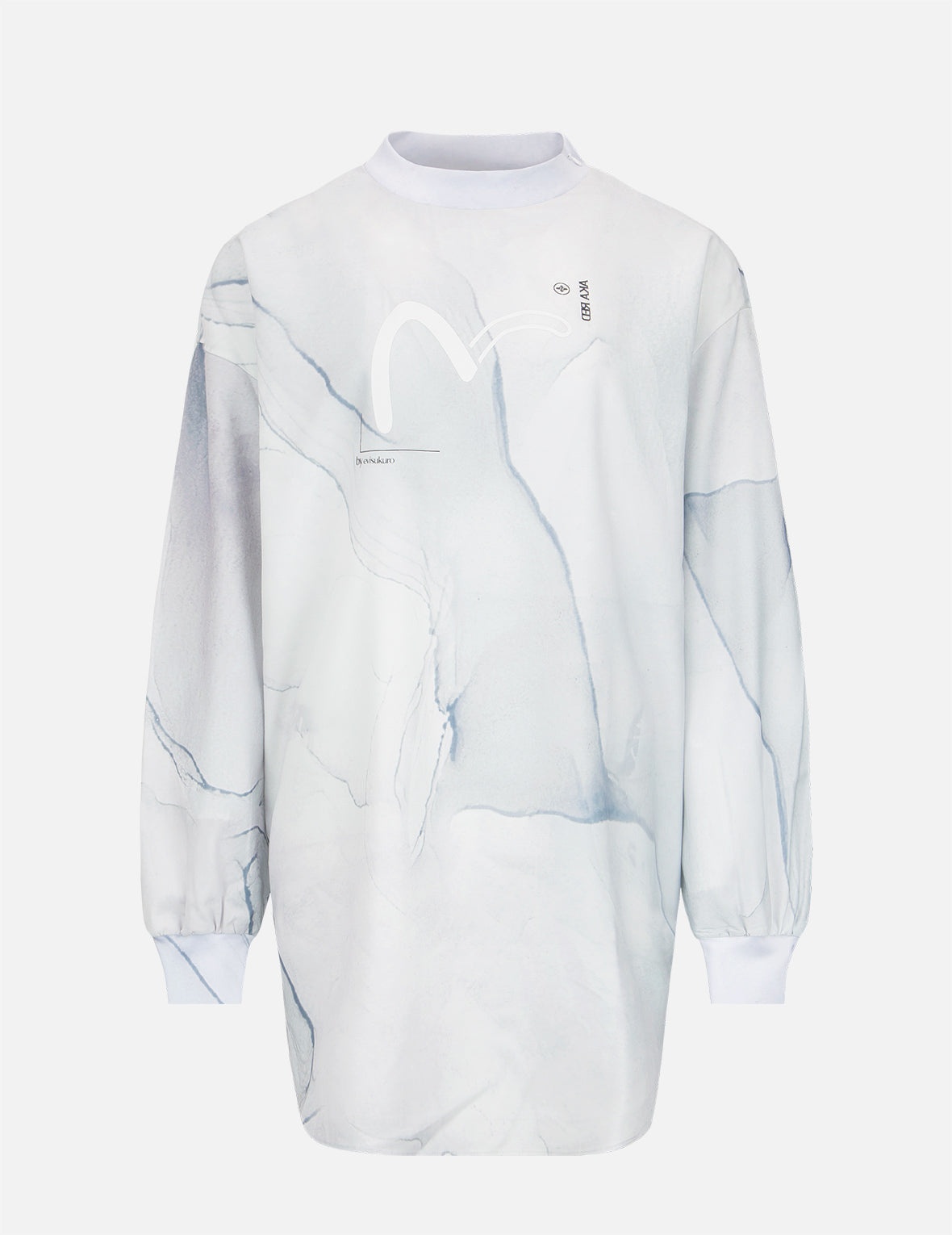 Mock Neck Marble-pattern Print Dress - 7