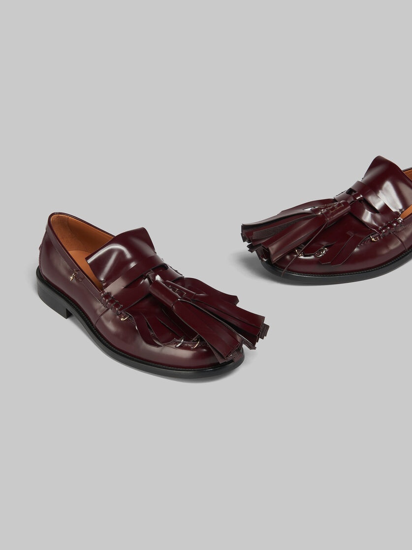 BURGUNDY LEATHER BAMBI LOAFER WITH MAXI TASSELS - 5