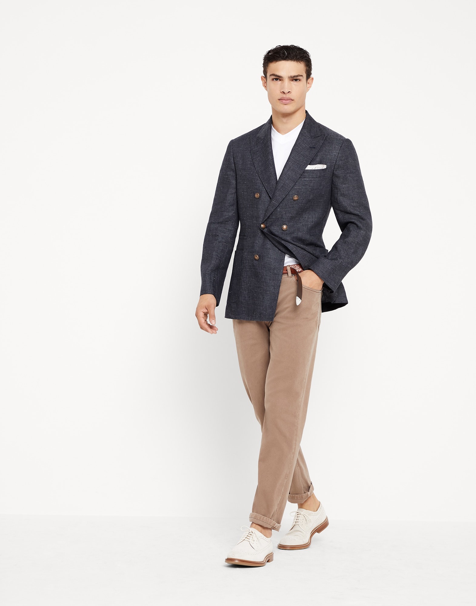 Garment-dyed comfort lightweight denim traditional fit five-pocket trousers - 4