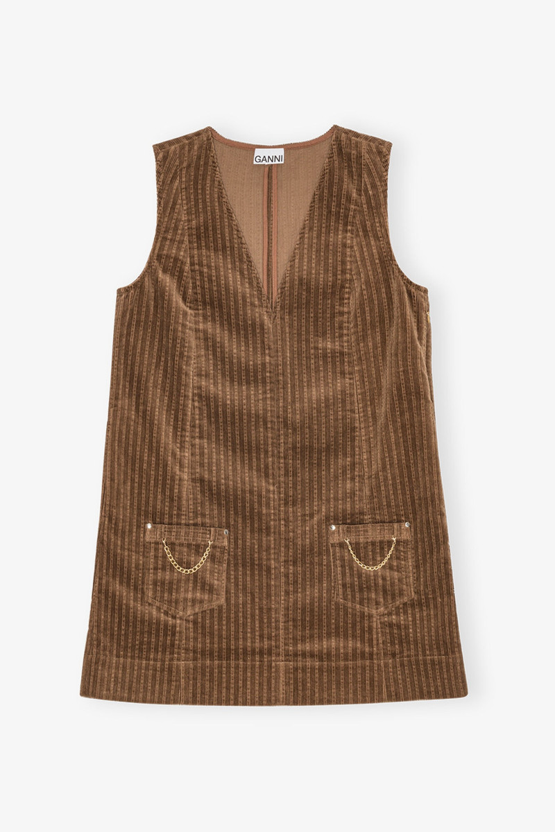 BROWN CORDUROY MINI DRESS - 1