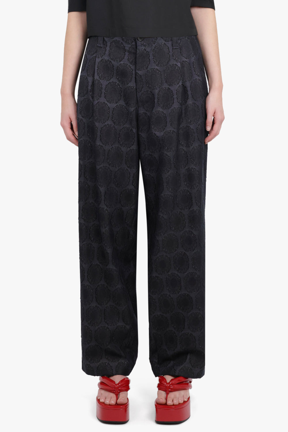 FLOWER JACQUARD TWO TUCK BANDING SLACKS | INDIGO BLUE - 6