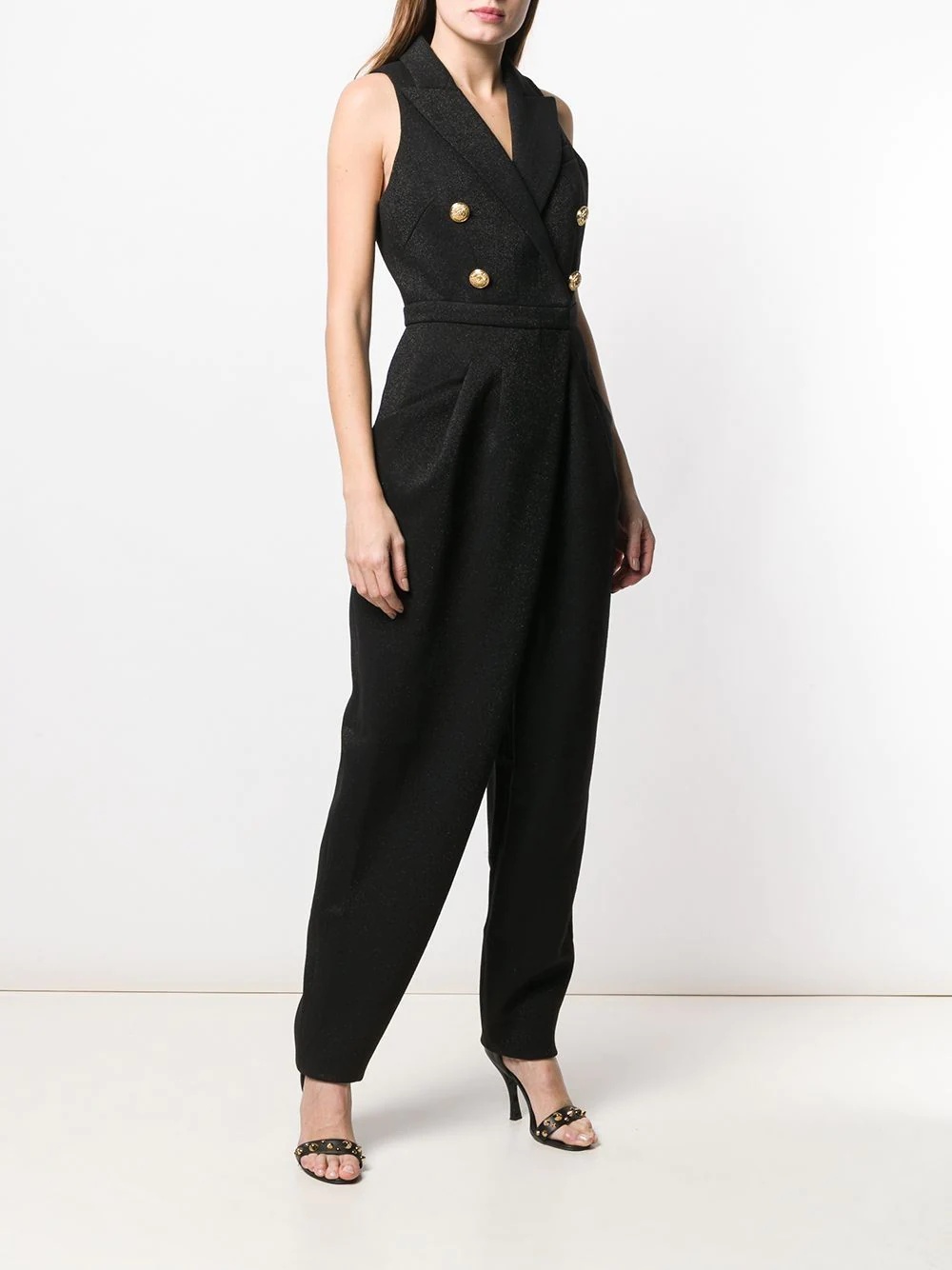 shawl lapel sleeveless jumpsuit - 3