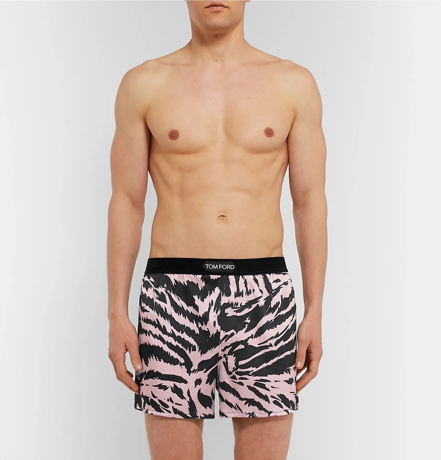 Velvet-Trimmed Zebra-Print Stretch-Silk Satin Boxer Shorts - 2