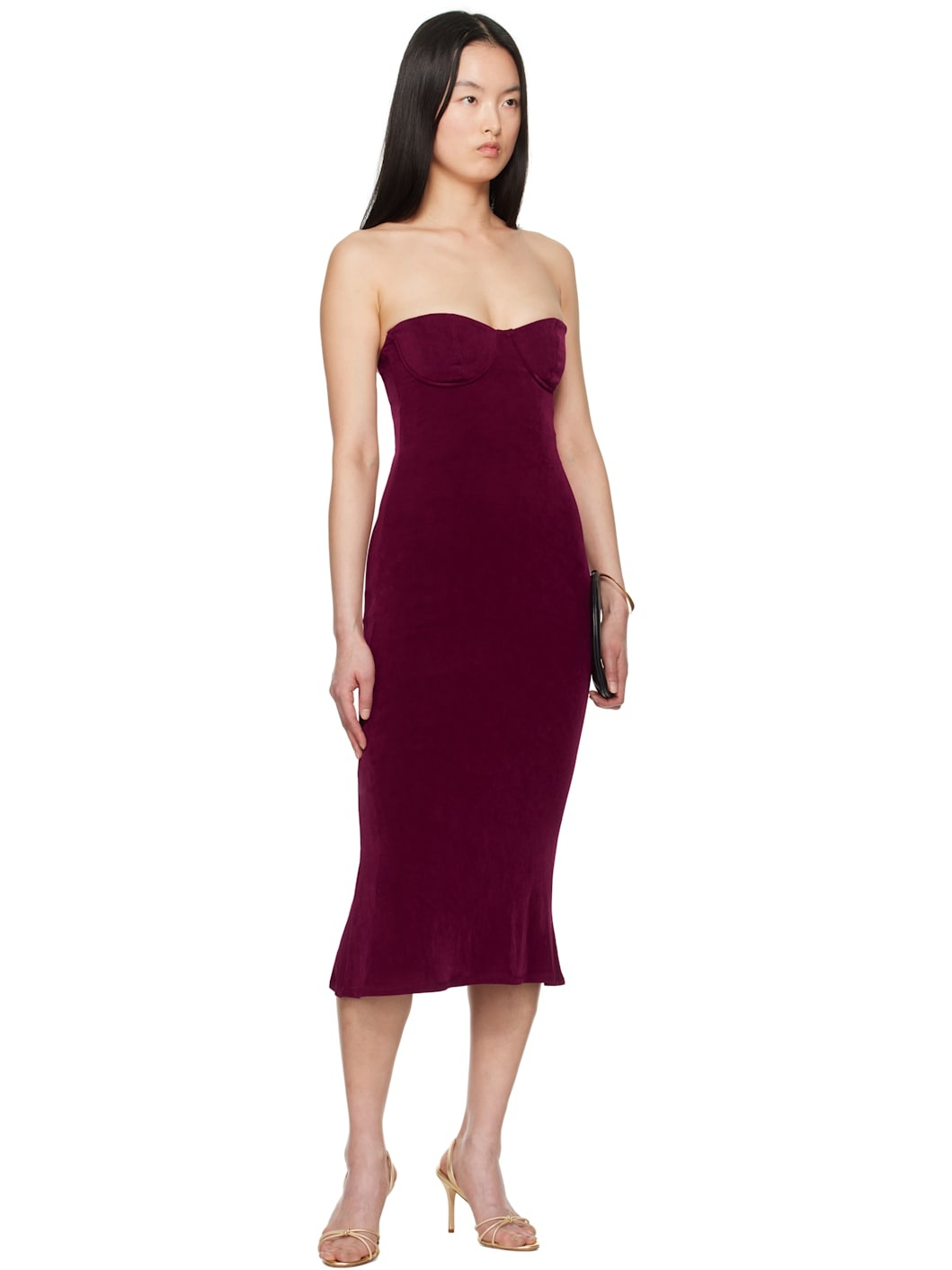 Burgundy Strapless Supermodel Midi Dress - 5