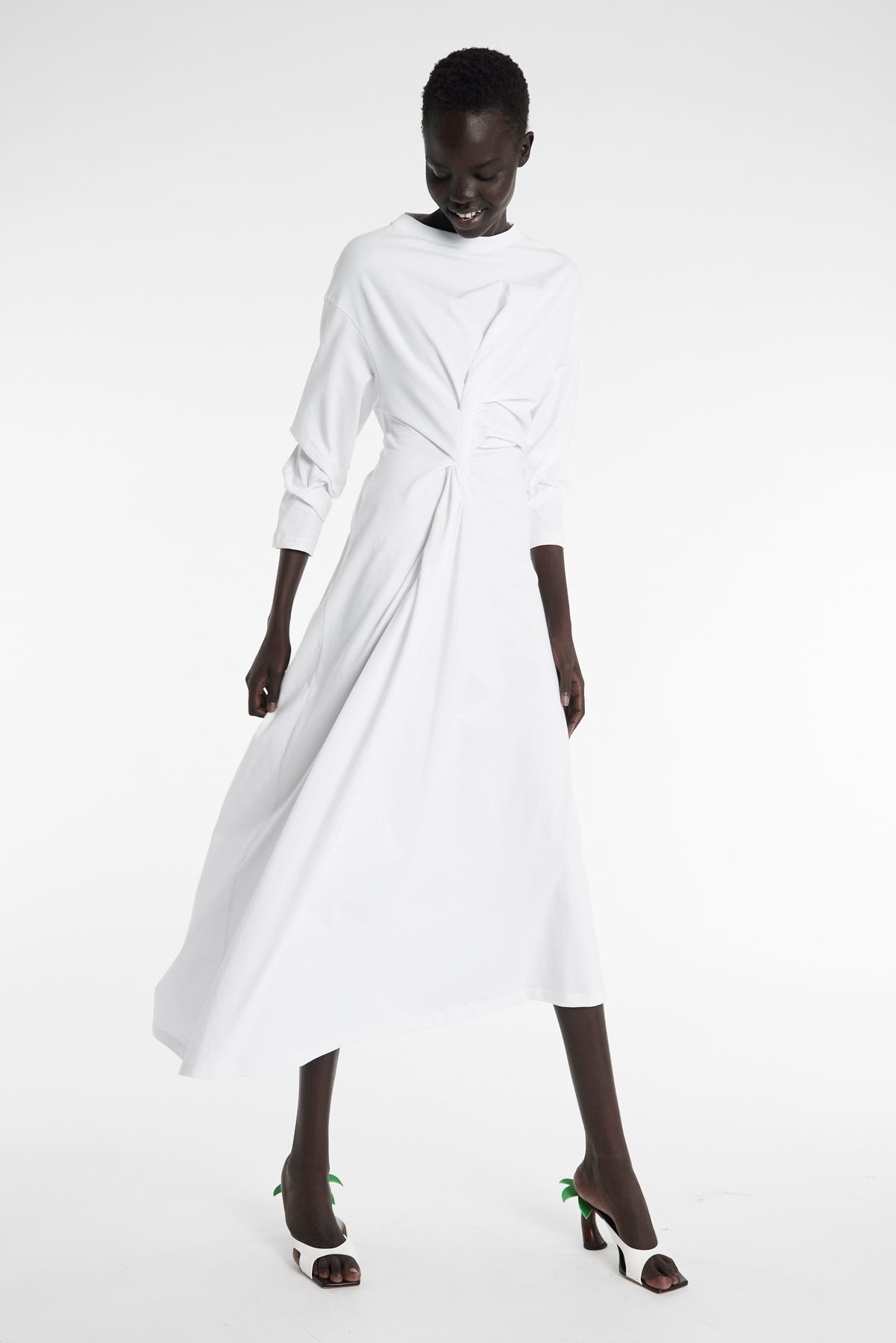 KNOTTED JERSEY DRESS WHITE - 5