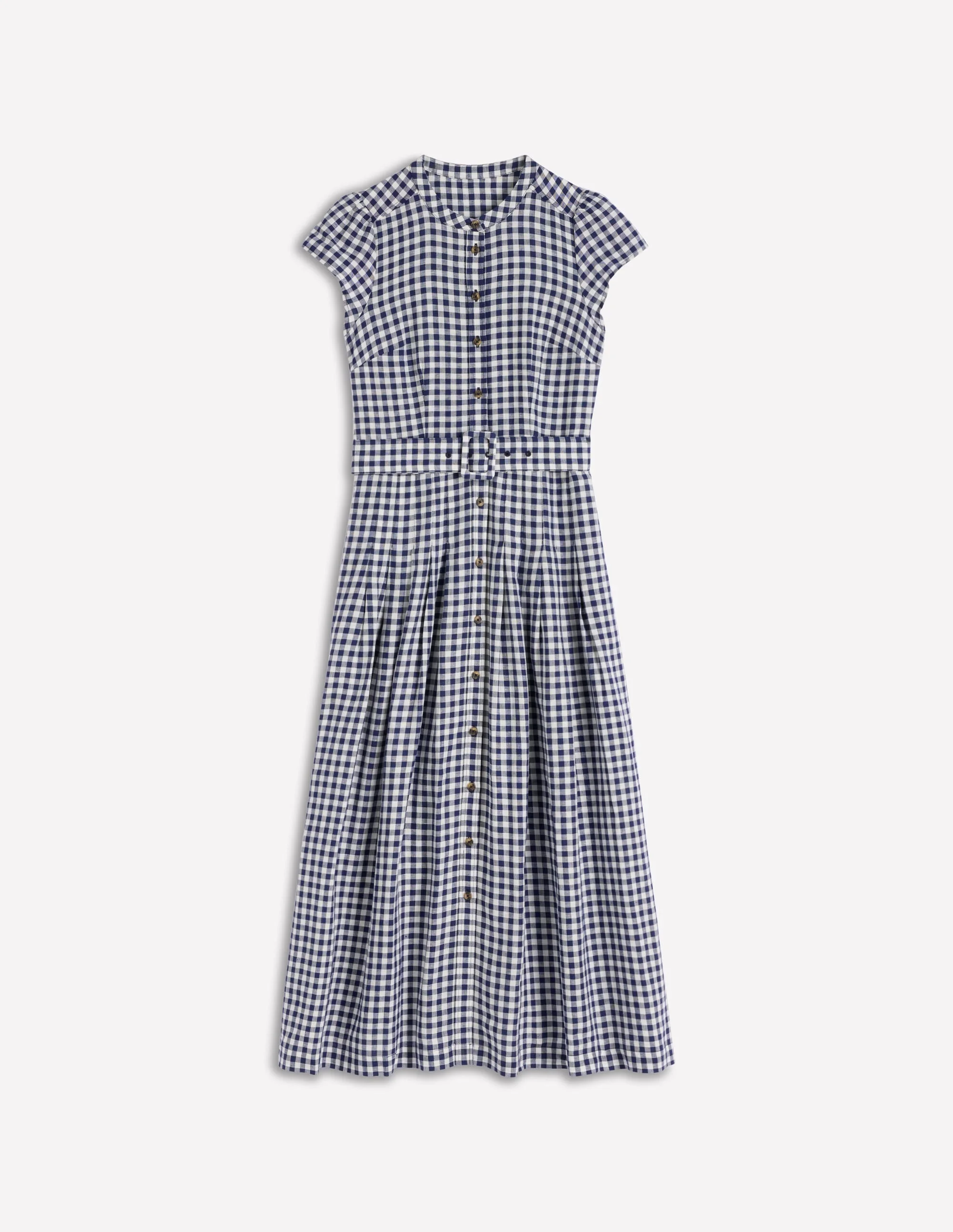Arabella Linen Blend Dress-Navy Gingham - 1