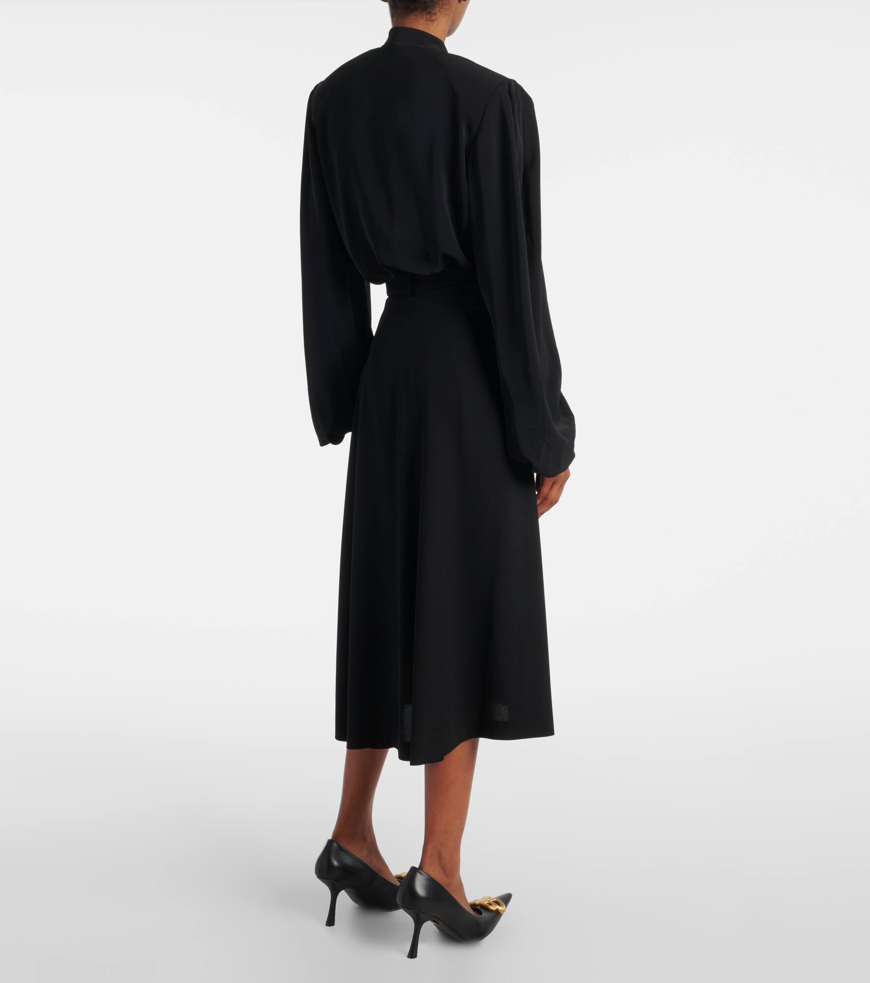 Draped gathered crêpe midi skirt - 3