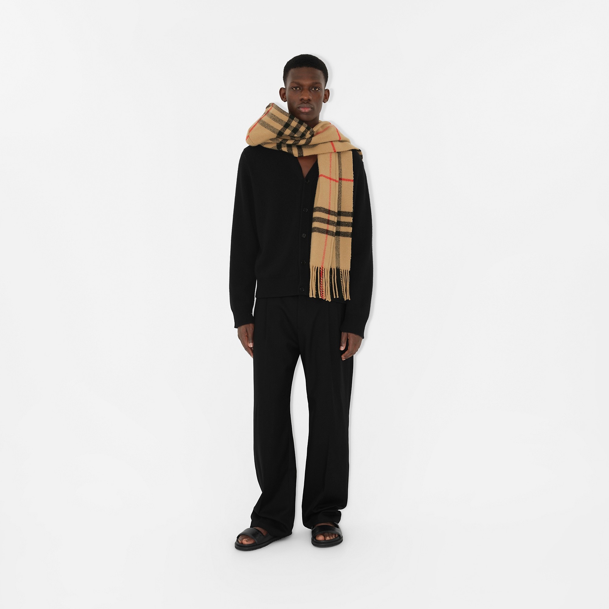 Check Wool Cashmere Hooded Scarf - 3