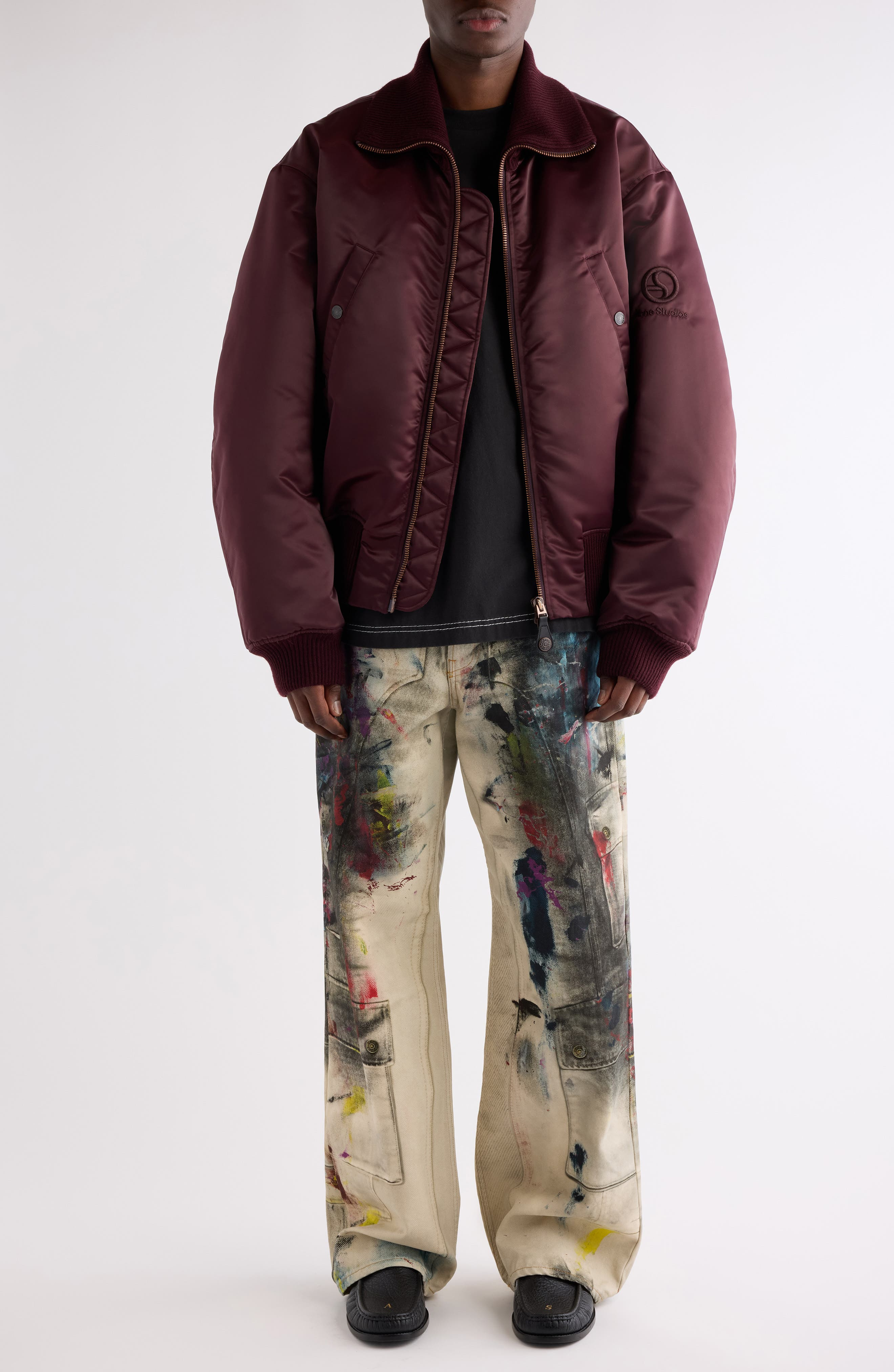 Acne Studios 1981 Paint Print Trompe l'Oeil Wide Leg Jeans in White/Multi at Nordstrom - 7