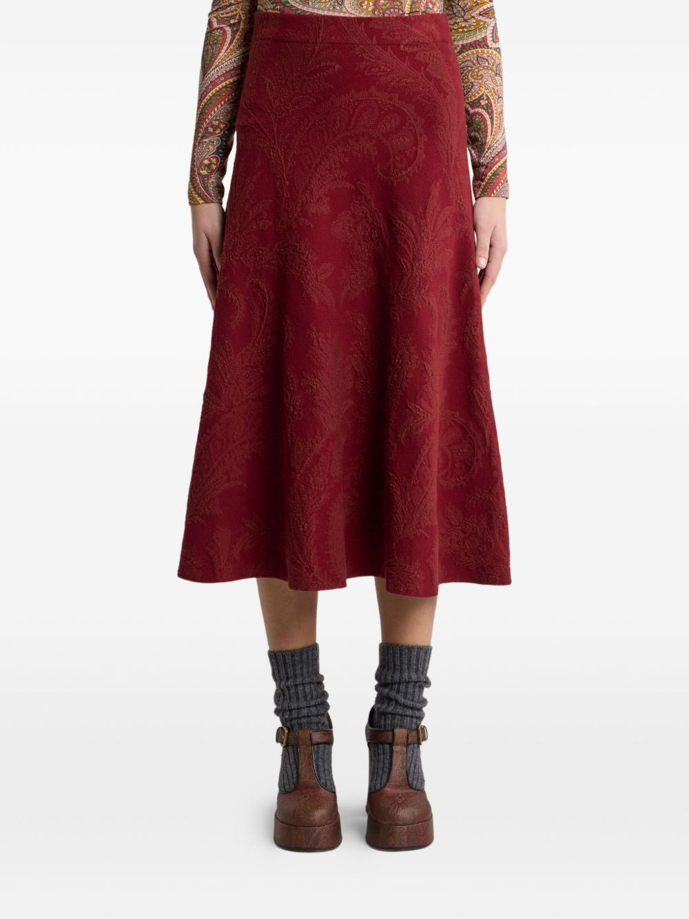 paisley-jacquard midi skirt - 2