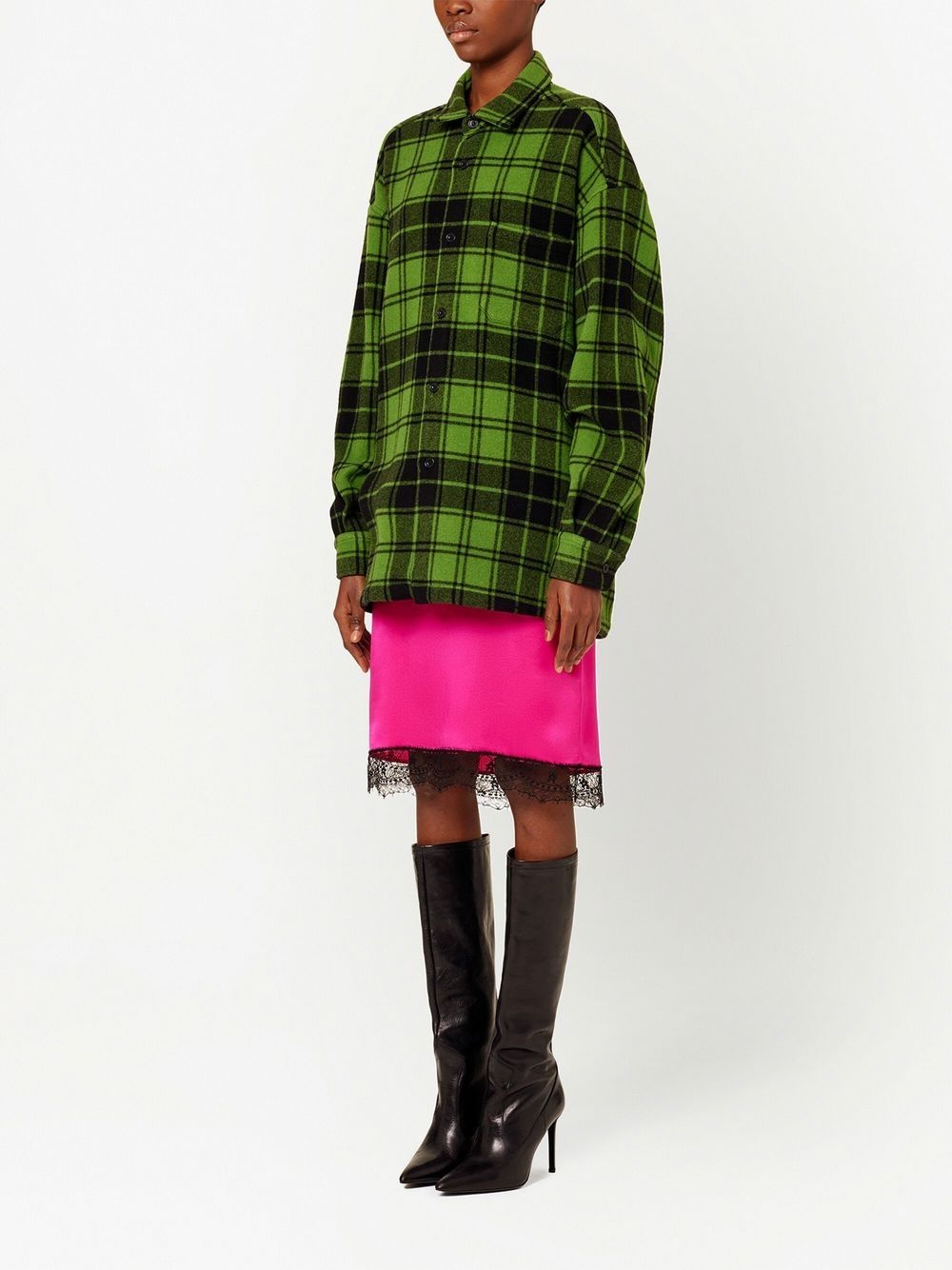 logo-print plaid-patterned shirt - 3