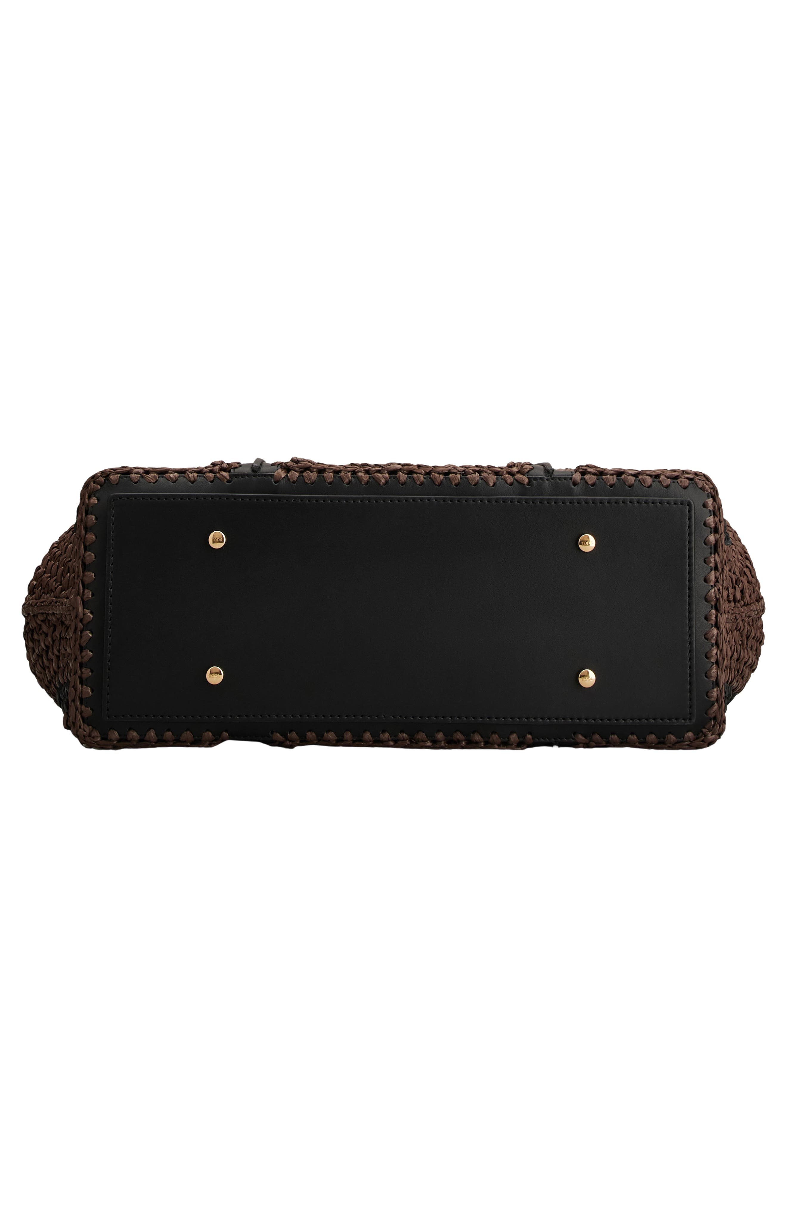 Tod's Medium T Timeless Crochet Raffia & Leather Shopping Bag in T.moro/Nero/Mastice at Nordstrom - 4