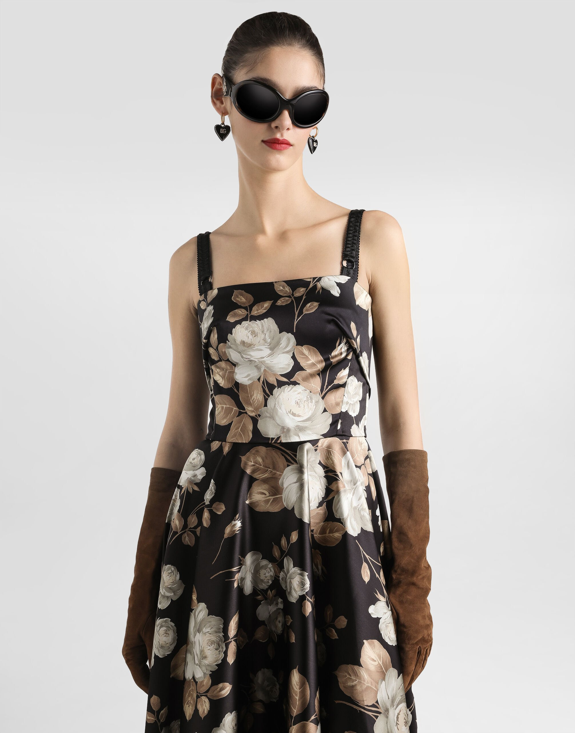 Vintage rose-print satin dress - 3