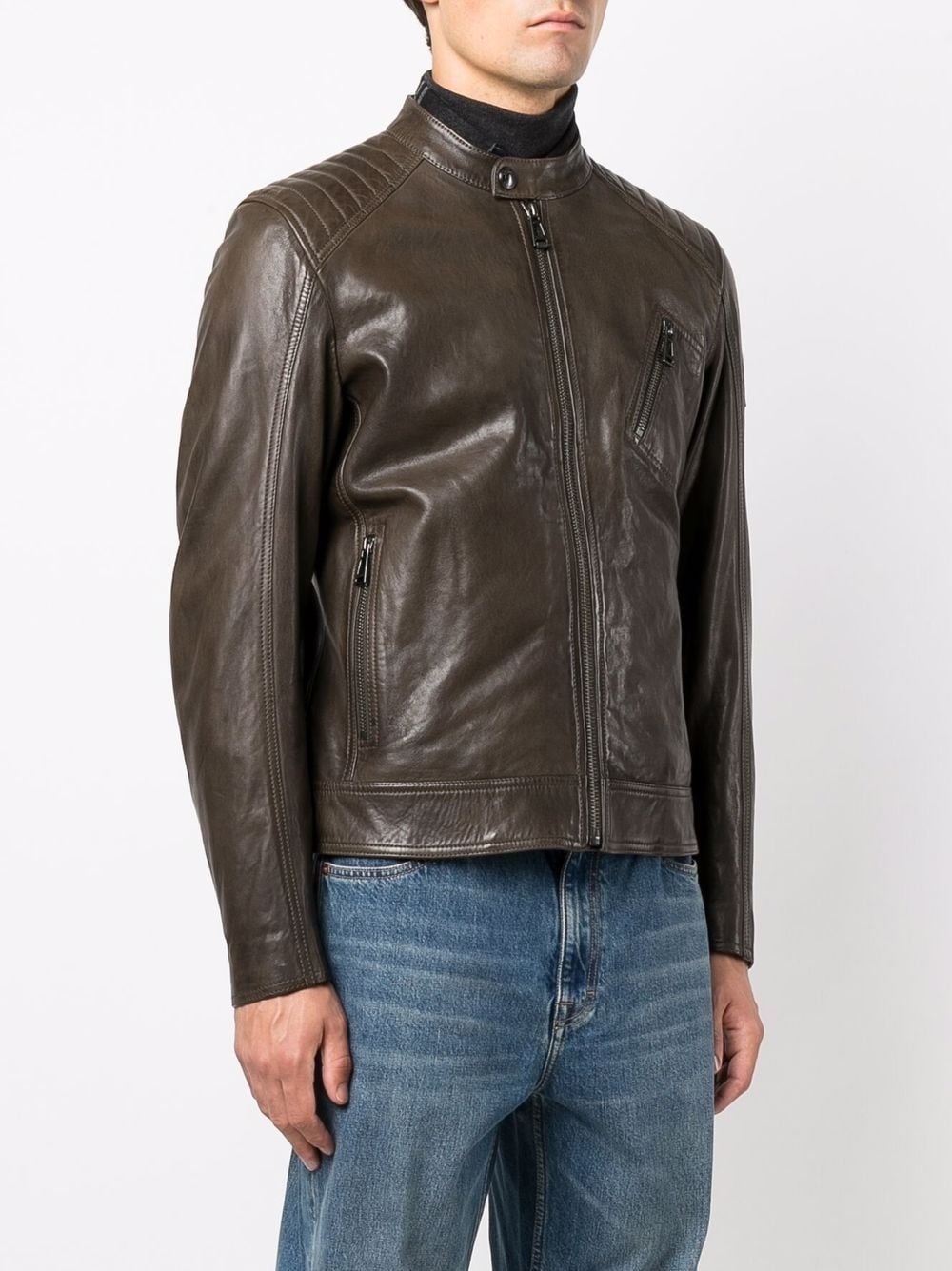 zipped-up leather jacket - 3