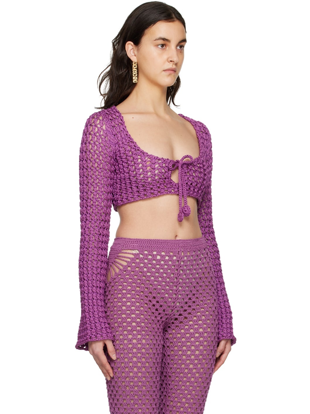 Purple Cropped Long Sleeve T-Shirt - 2