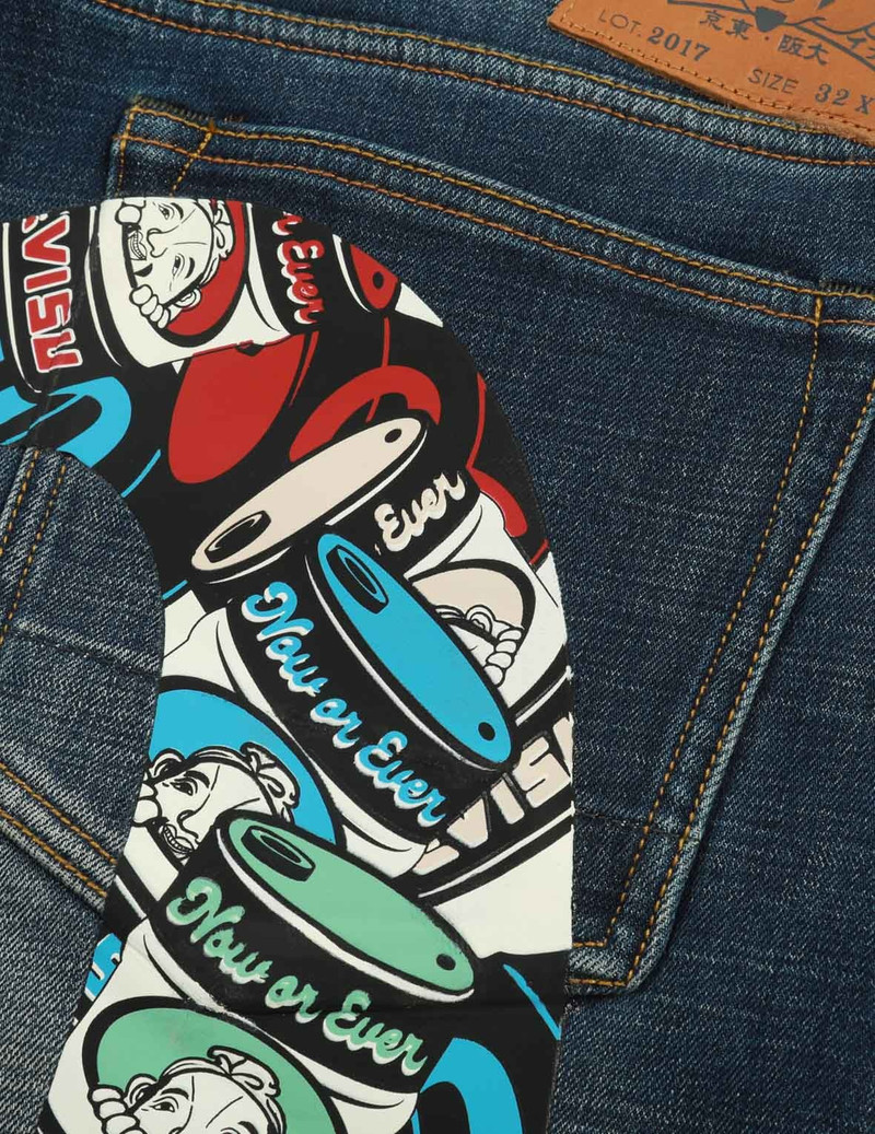 GODHEAD AND OIL BARREL-PATTERN DAICOCK PRINT CARROT FIT JEANS #2017 7