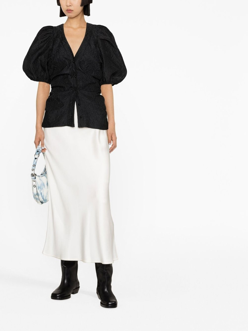 GANNI puff-sleeve jacquard blouse outlook