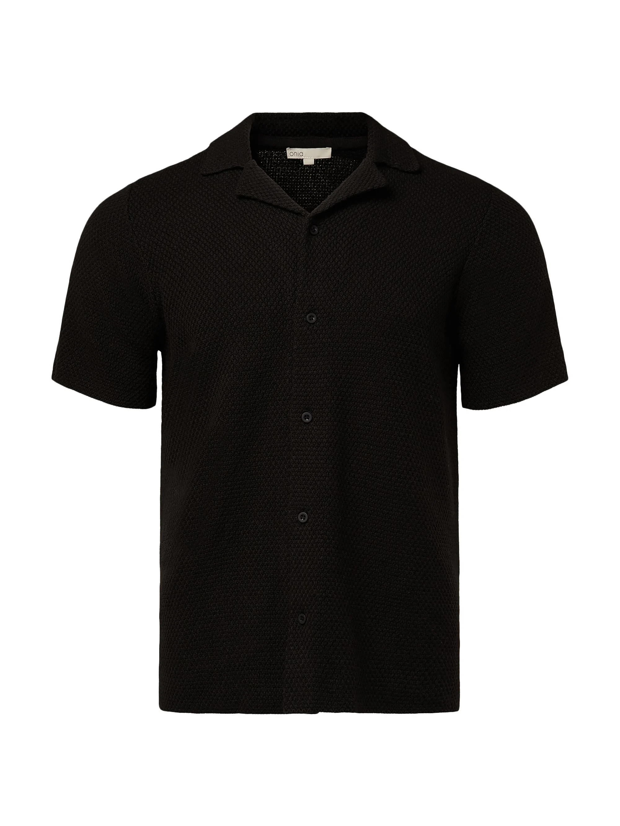 Men's Cotton Textured Camp Shirt - Black - 1