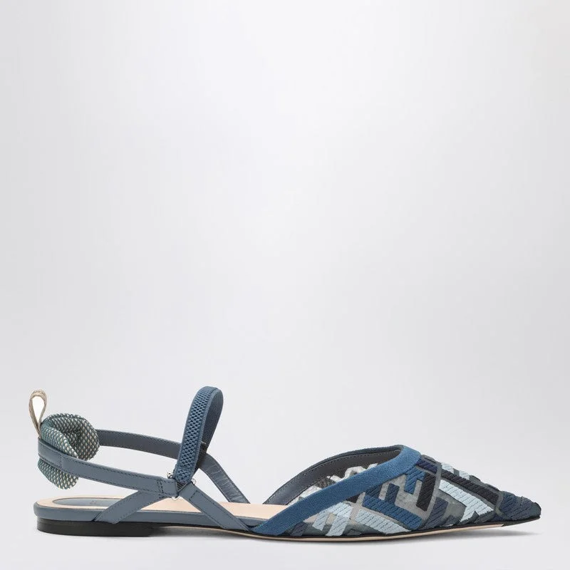 Fendi Slingback Flat Colibrì Lite In Mesh With Embroidery Ff Blue Women - 1
