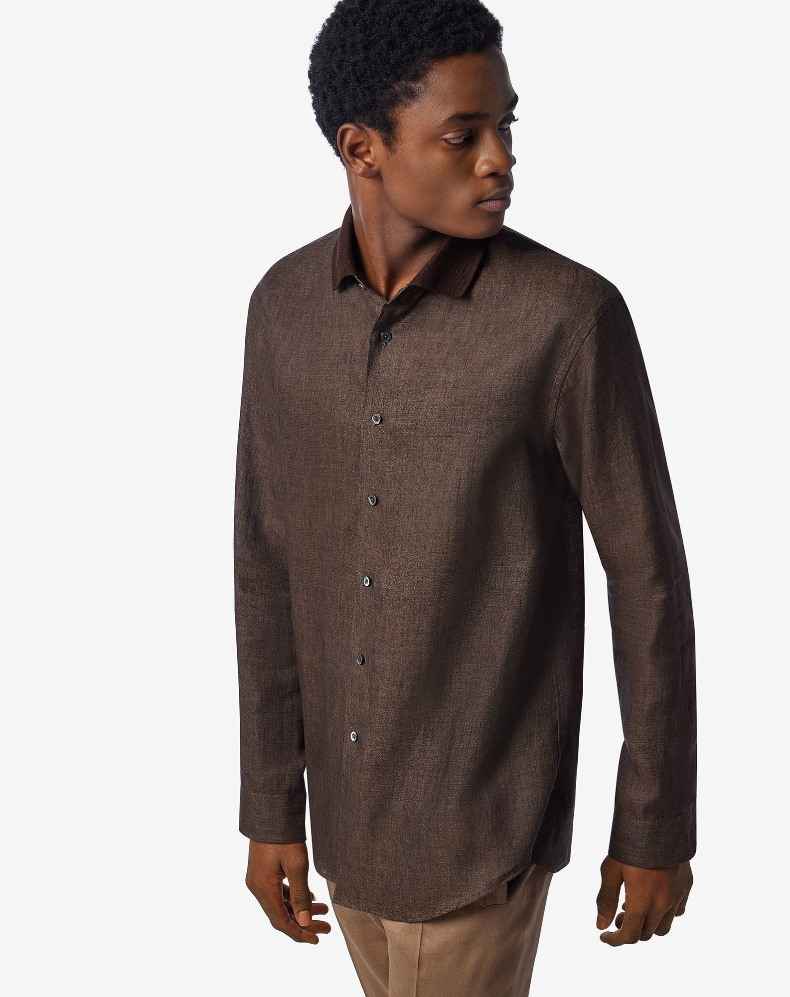 Brown pure linen shirt - 2