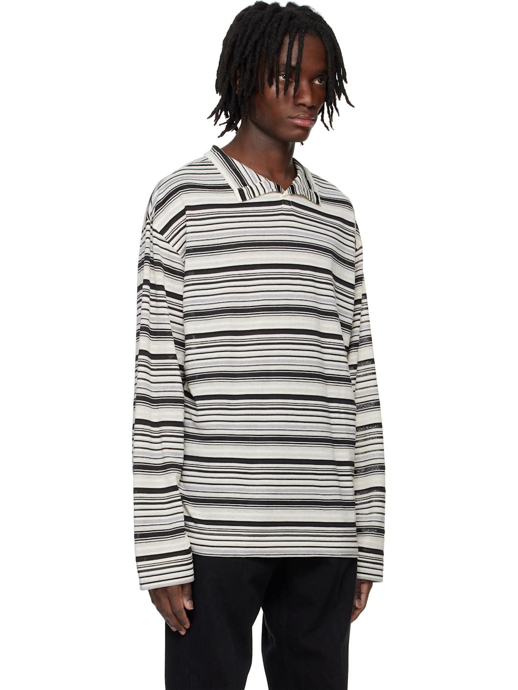 Black High Neck Striped Polo - 2