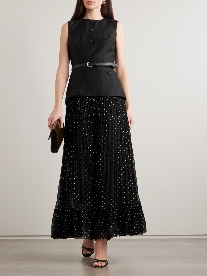 self-portrait Belted Plissé Polka-dot Satin And Taffeta Midi Dress outlook