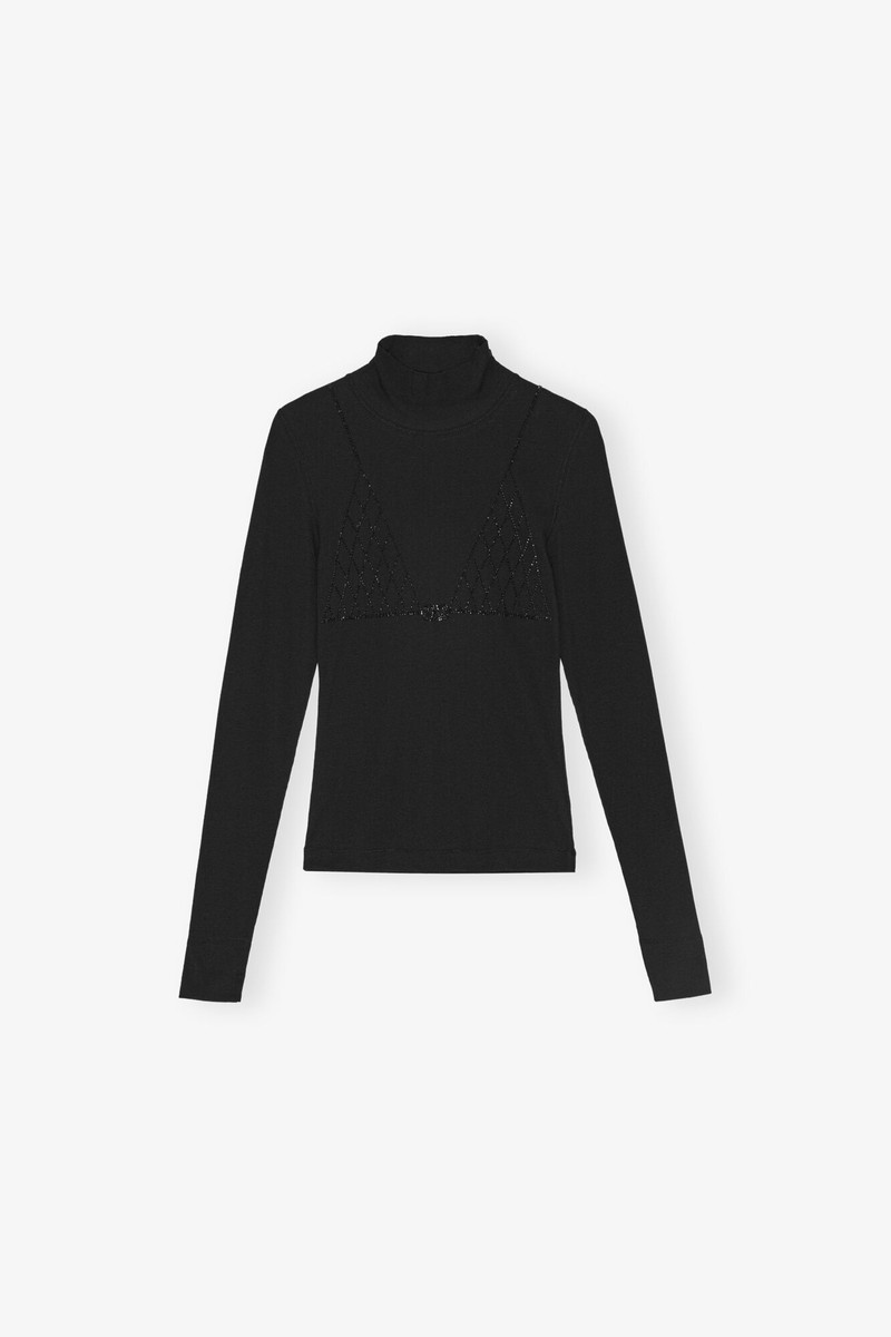 블랙 소프트 COTTON RIB RHINESTONE TOP 1