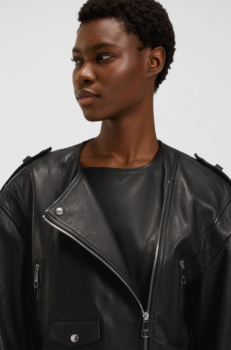 GRAINED-LEATHER BIKER JACKET WITH CROPPED LENGTH 5