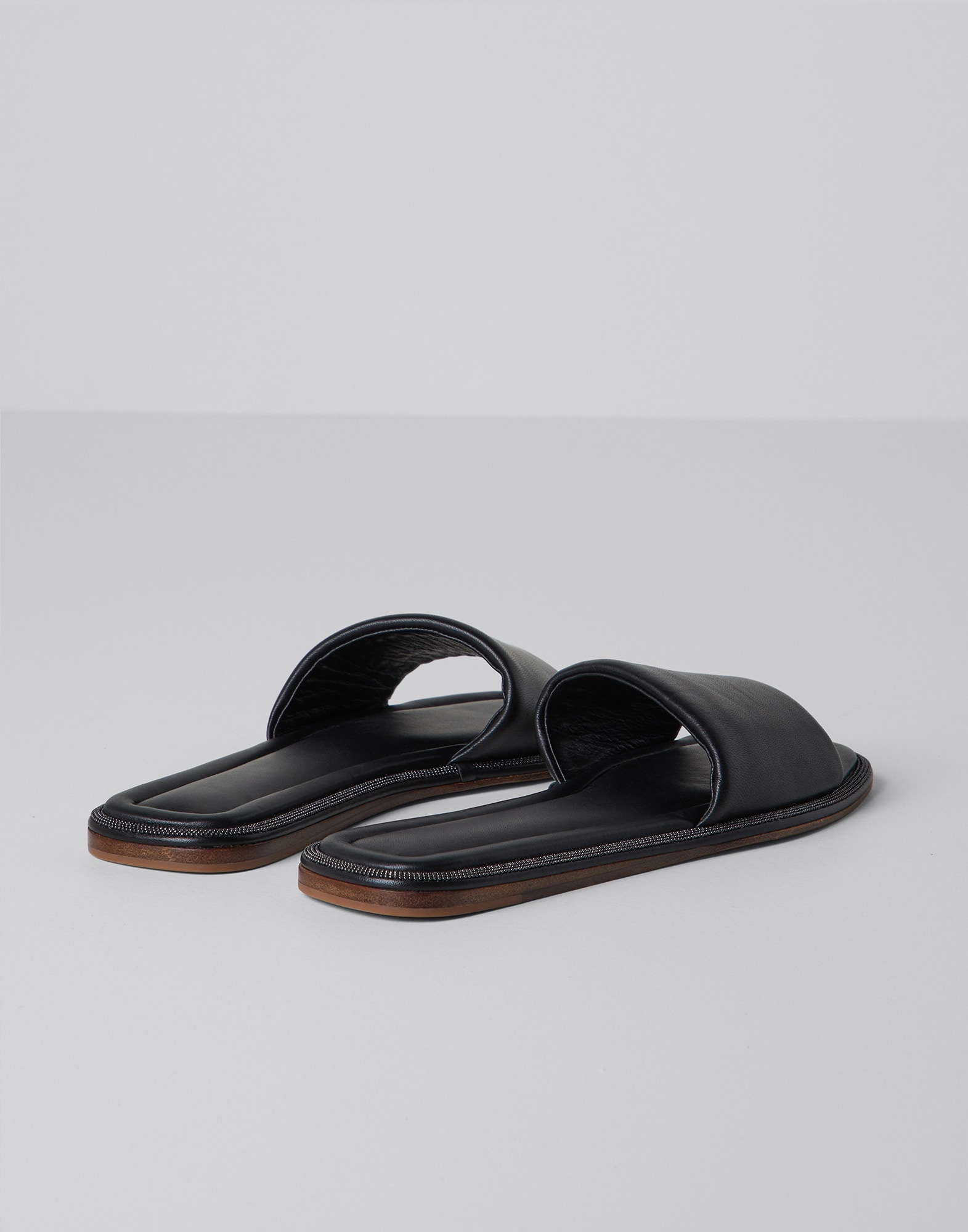 Nappa leather slides with shiny welt - 3