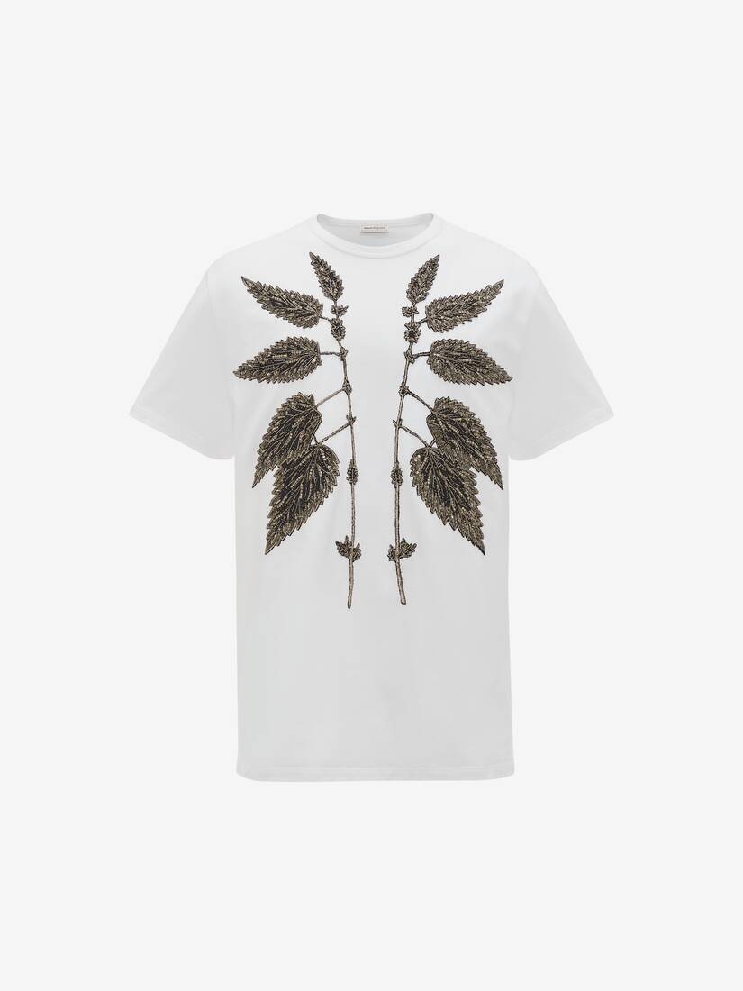 Men's Nettle Embroidery T-shirt in White - 1