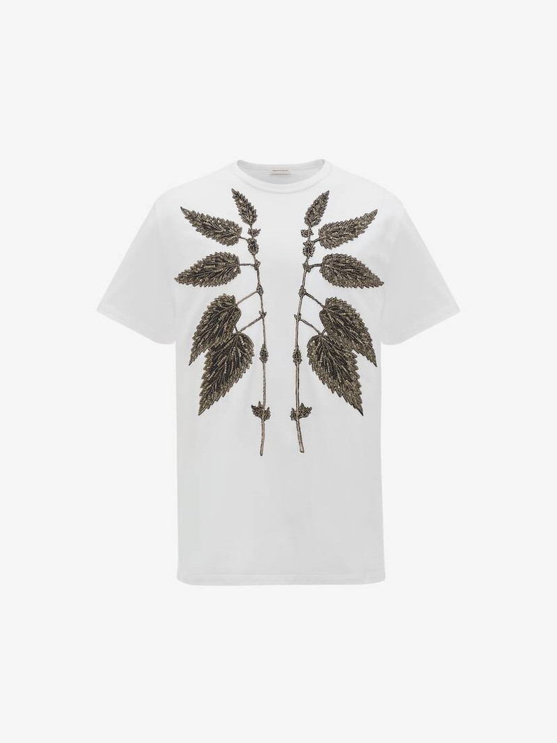 Men's Nettle Embroidery T-shirt in White 1