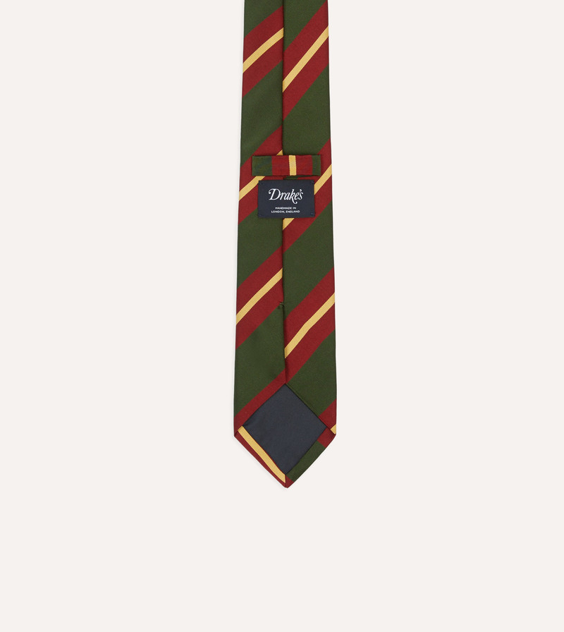 Green, Red and Gold Stripe Mogador Cotton-Silk Tipped Tie 4