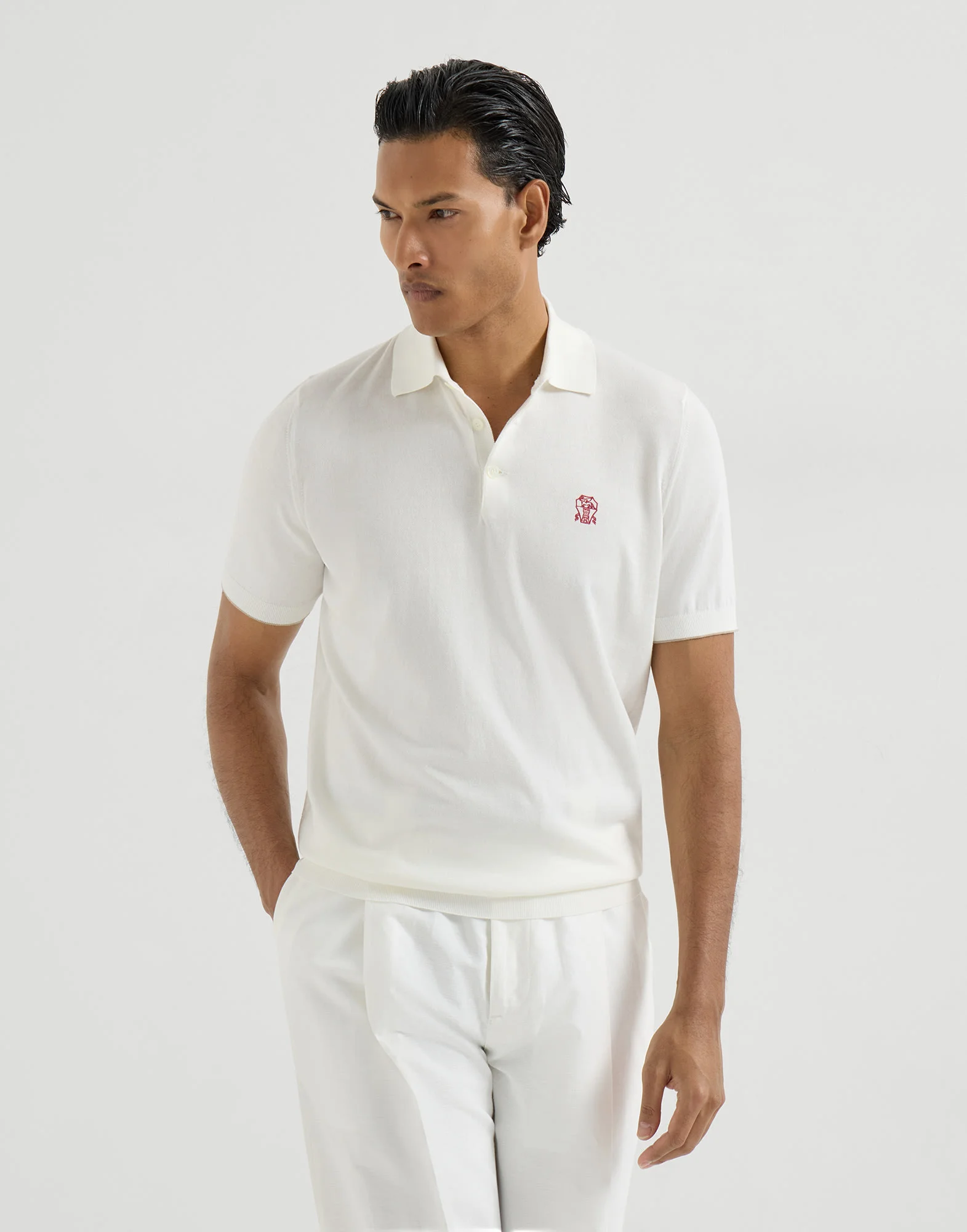 Cotton lightweight knit polo shirt with logo - 1