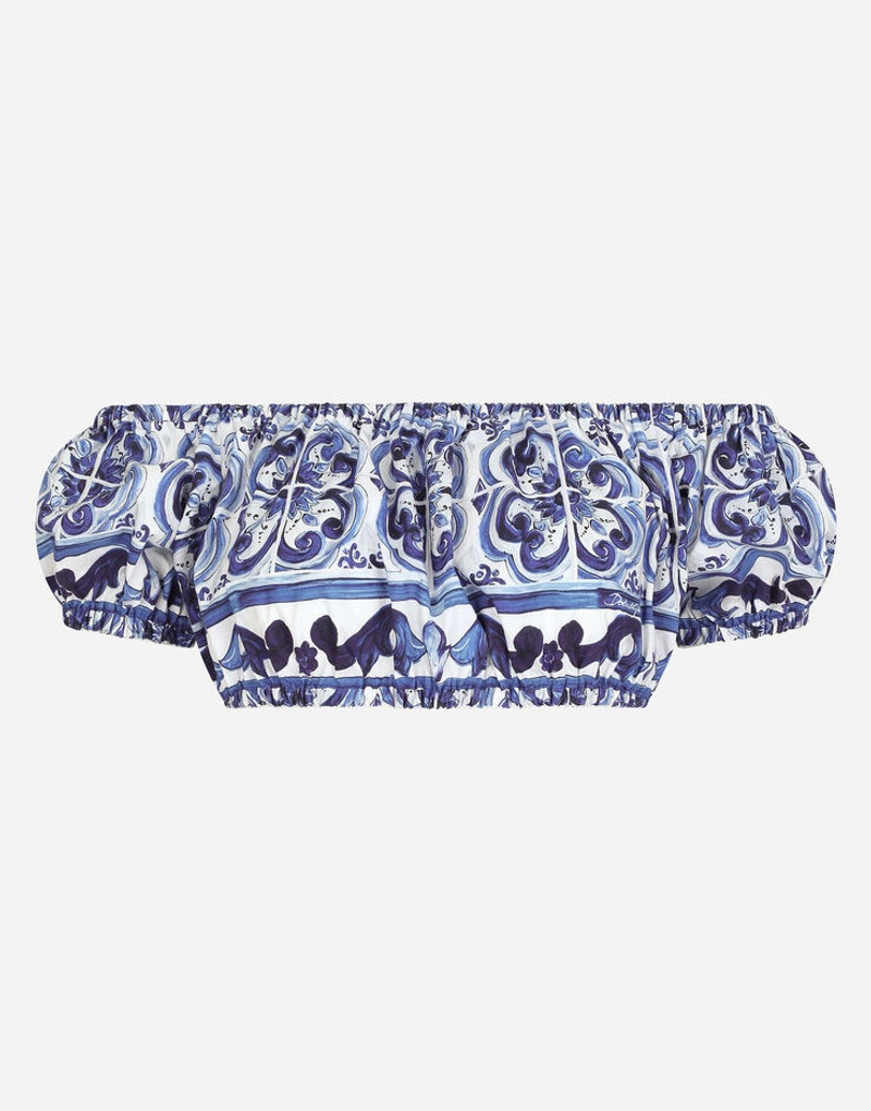 Majolica-print poplin crop top - 1