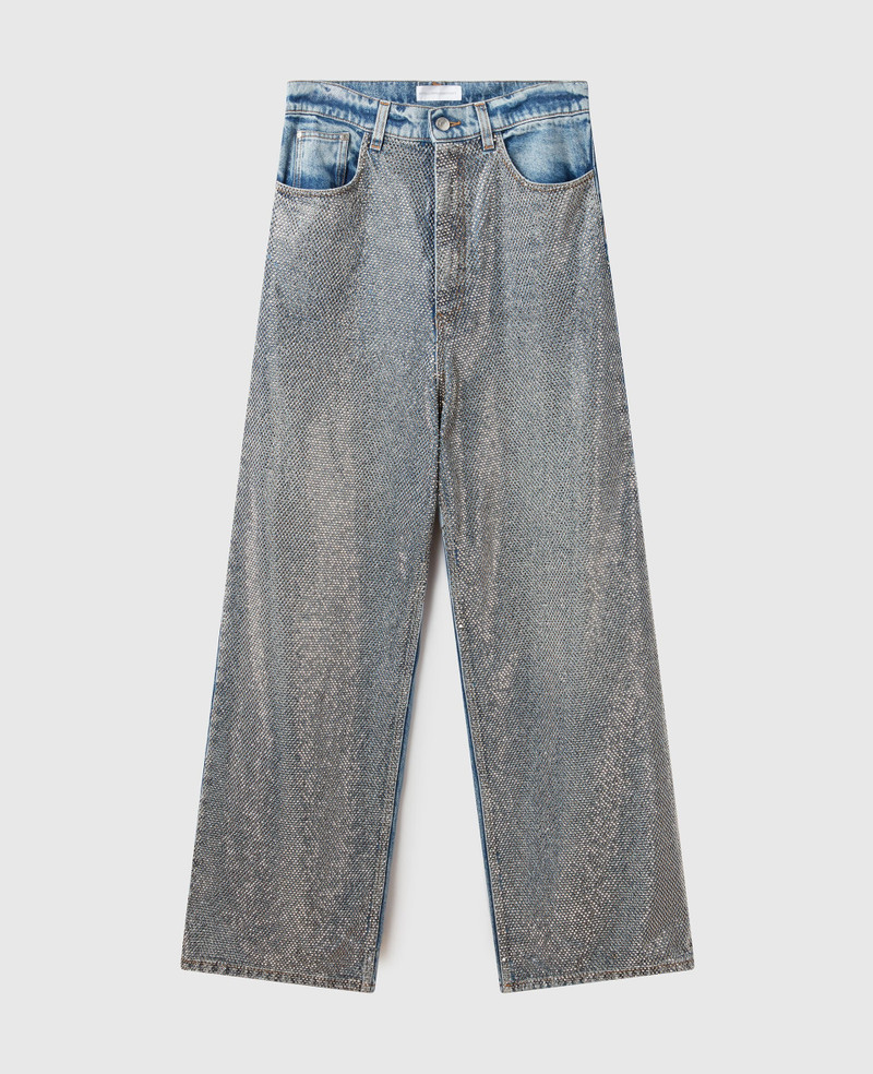 Oversized Rhinestone-Embellished Slouchy Denim Jeans - 1
