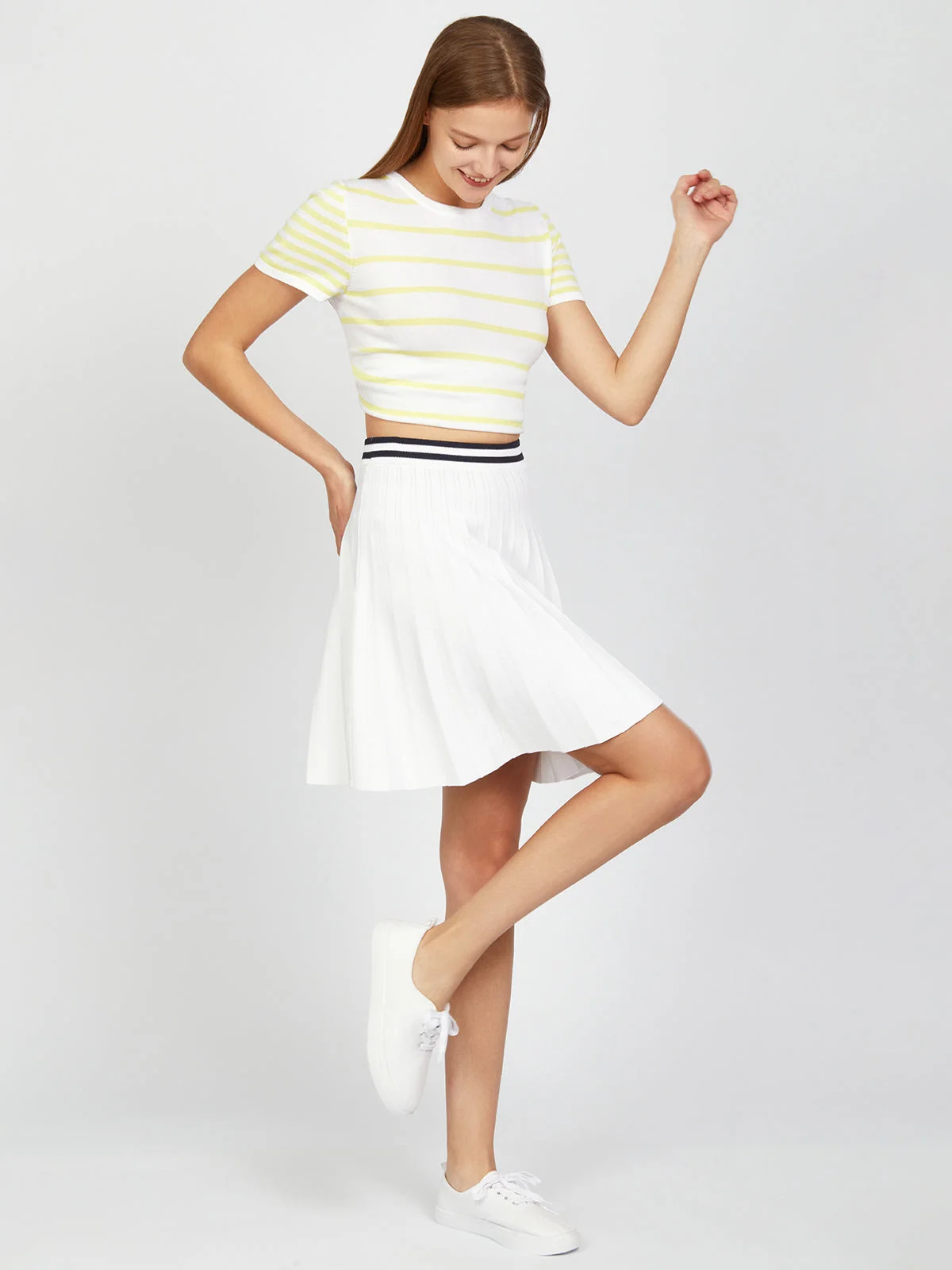 Larissa: Stripe Waist Pleated Tennis Skirt - 1