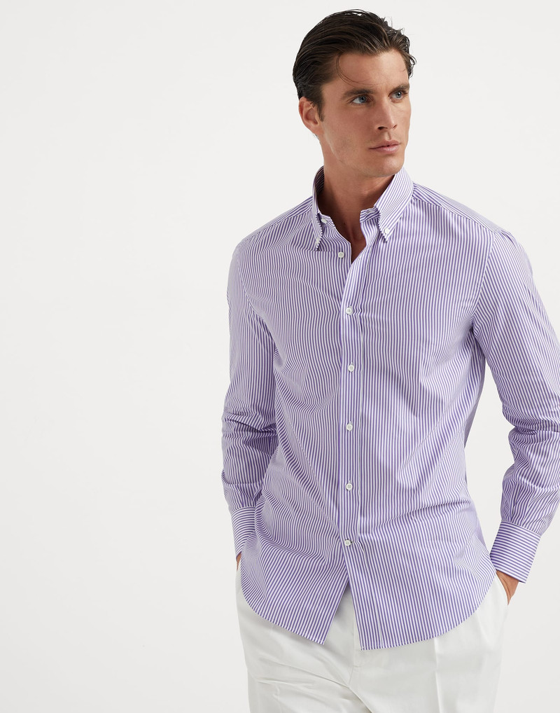 Striped basic fit shirt with button-down collar 1