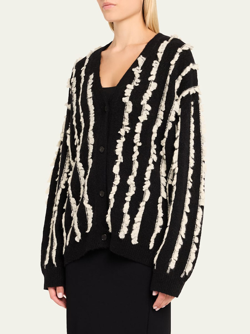 ZANKOV Joseph Striped Fringe V-Neck Cardigan outlook