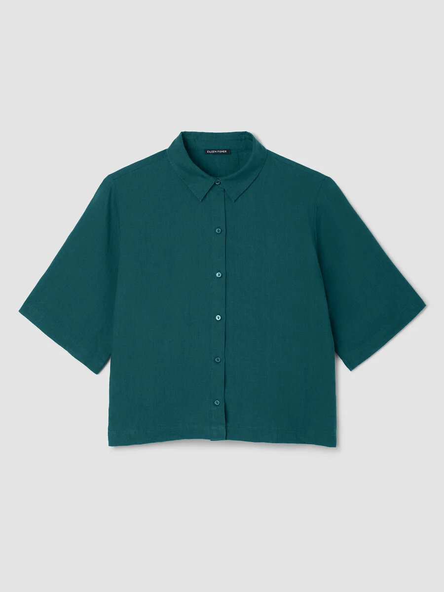 Organic Handkerchief Linen Elbow-Sleeve Shirt - 1