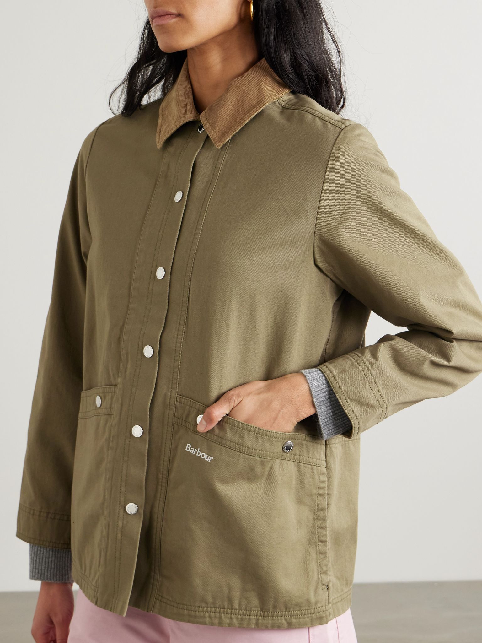 Sonnie corduroy-trimmed cotton-canvas jacket Army green - 3