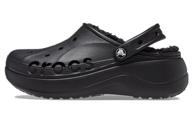 (WMNS) Crocs Baya Platform Lined Clog Sandals 'Black' 208708-001 - 2