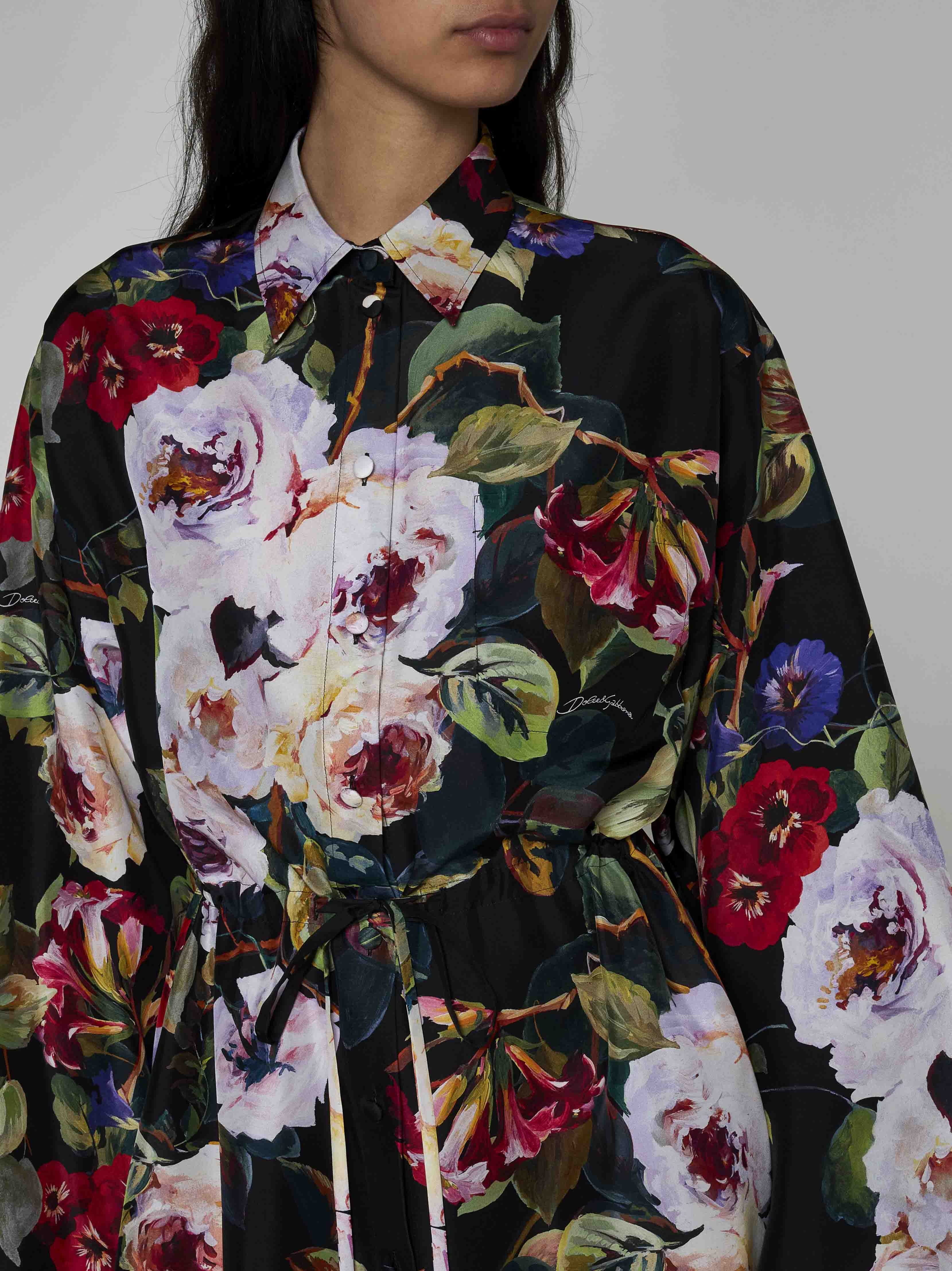 Floral print silk shirt dress - 4