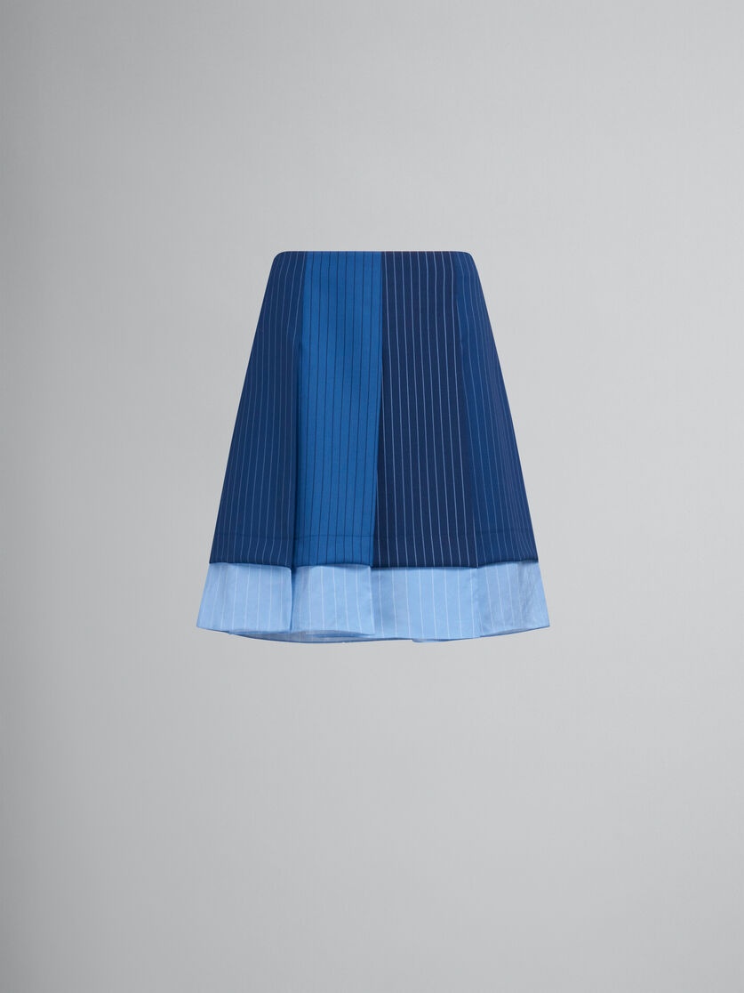 BLUE DÉGRADÉ PINSTRIPE WOOL MINI SKIRT WITH PLEATS - 1