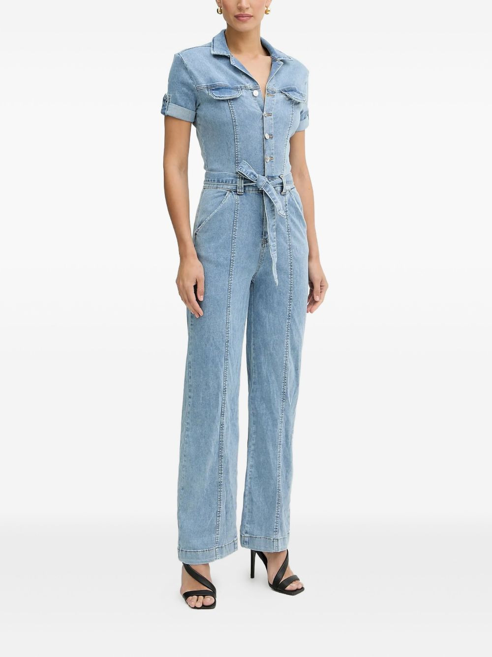 button-fastening belted jumpsuit - 4