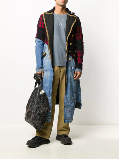 Greg Lauren double breasted patchwork silk coat outlook