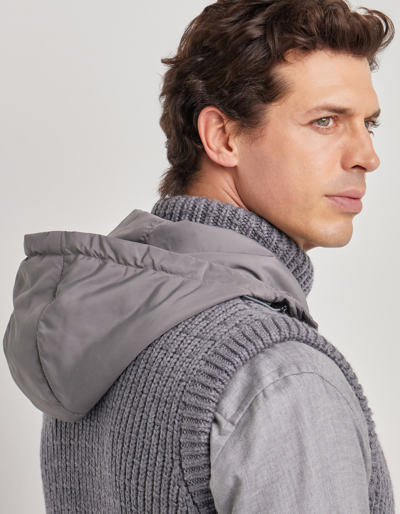 CARAMEL MIXED-MATERIAL ULTRALIGHT SUEDE BOMBER JACKET WITH KNIT INSERTS 33