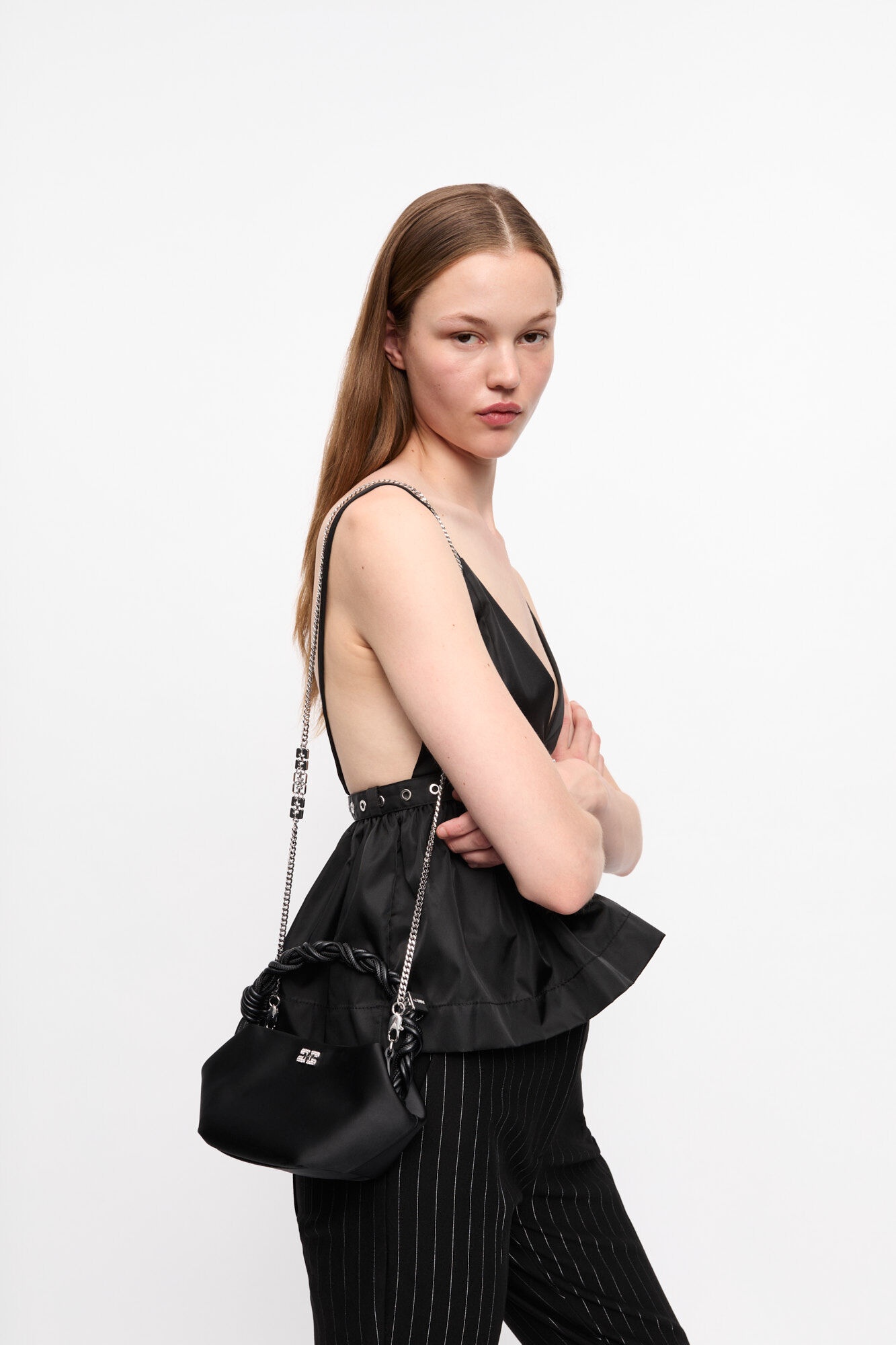 BLACK SATIN MINI GANNI BOU BAG - 4
